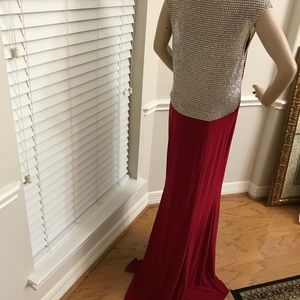 Rhinestones beaded Red long maxi formal prom dress. Evening gown